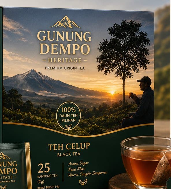 Kemasan Kopi Celup Dapunta Kopi — Dataran Tinggi Semendo saat matahari terbit